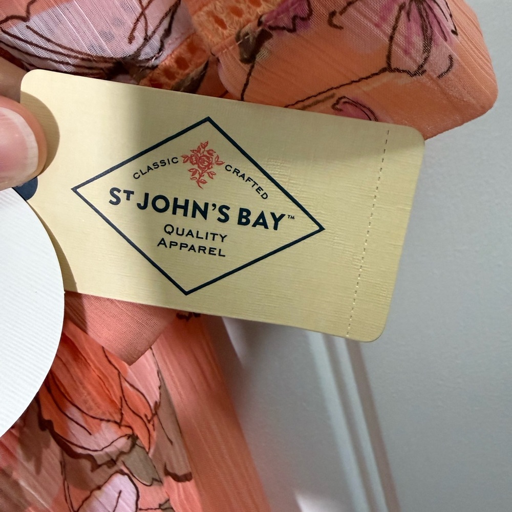 NWT St. John’s Bay Floral Blouse Medium Peach Sheer Top Boho Lightweight - Picture 5 of 6